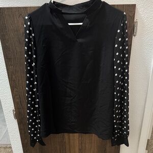 Black Polka Dot Sleeve Women's Top